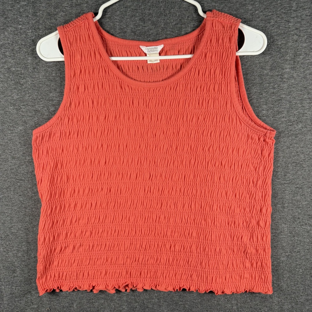 Christopher & Banks Tank Top Womens XL Orange Crinkle Knit Ruffle Hem Stretch